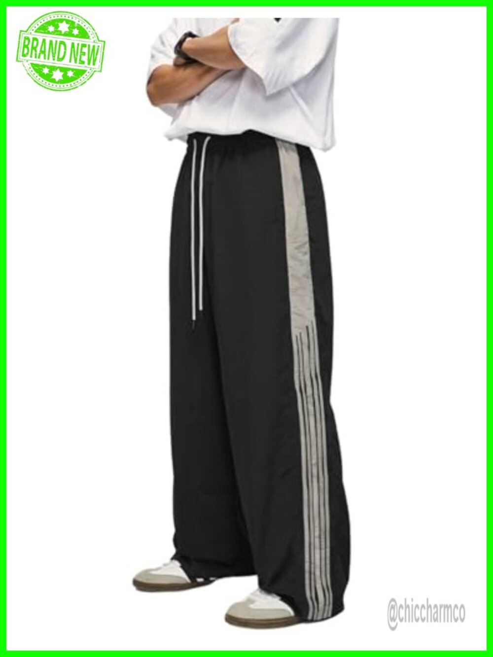 Striped Track Pants Baggy Wide Leg Sweatpants Drawstring Parachute Cargo Pants